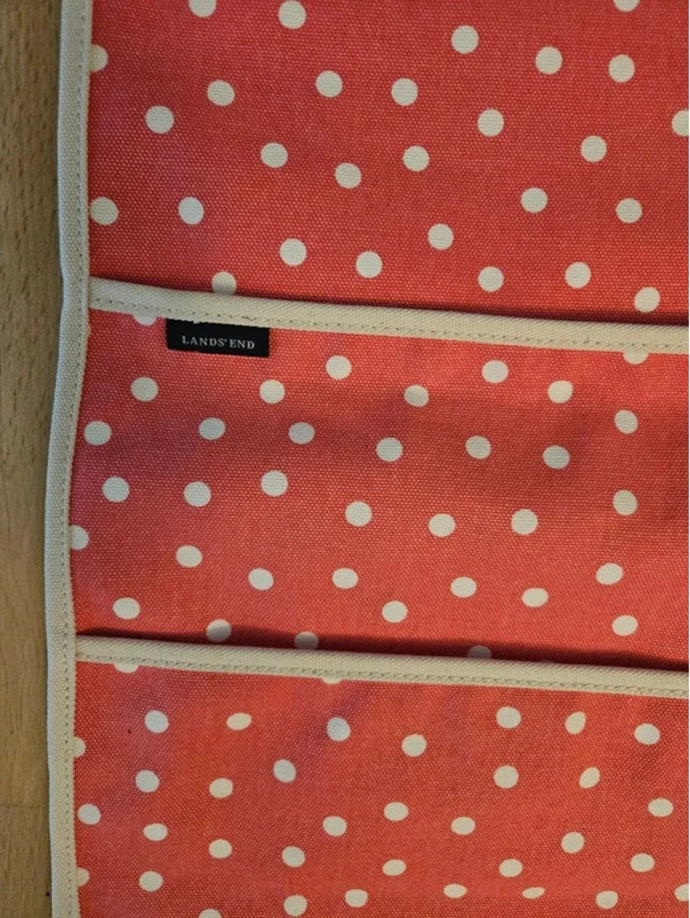 Lands' End Hanging Closet Organizer Pink White Polka Dot Canvas 8 Pocket 46x12